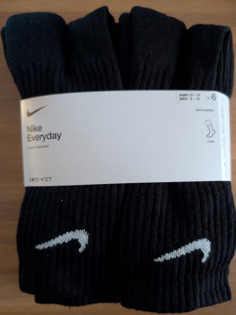 NWT NIKE DRI-FIT 6 PAIRS BLACK CREW SOCKS NEW MENS SIZE LARGE 8-12